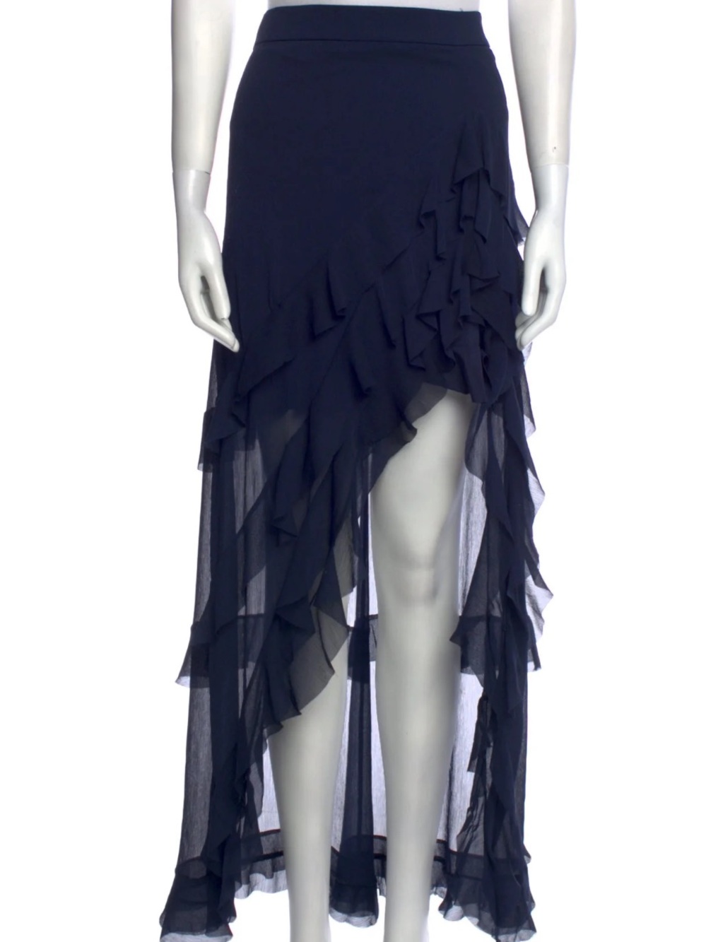 Alice + Olivia Navy Ruffled High-Low Chiffon Skirt